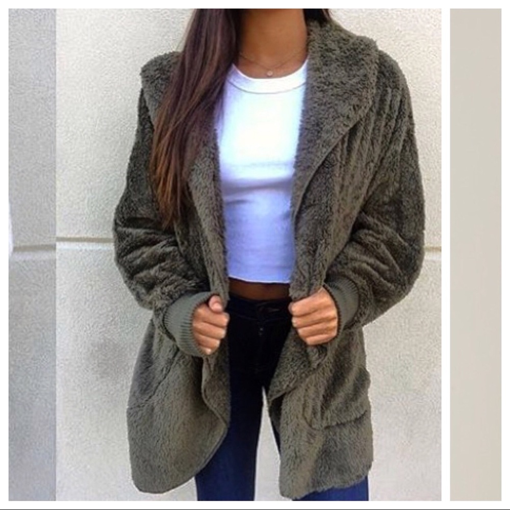 ๐HP๐ป ARMY GREEN Fuzzy Blanket Hoodie - Picture 2 of 8